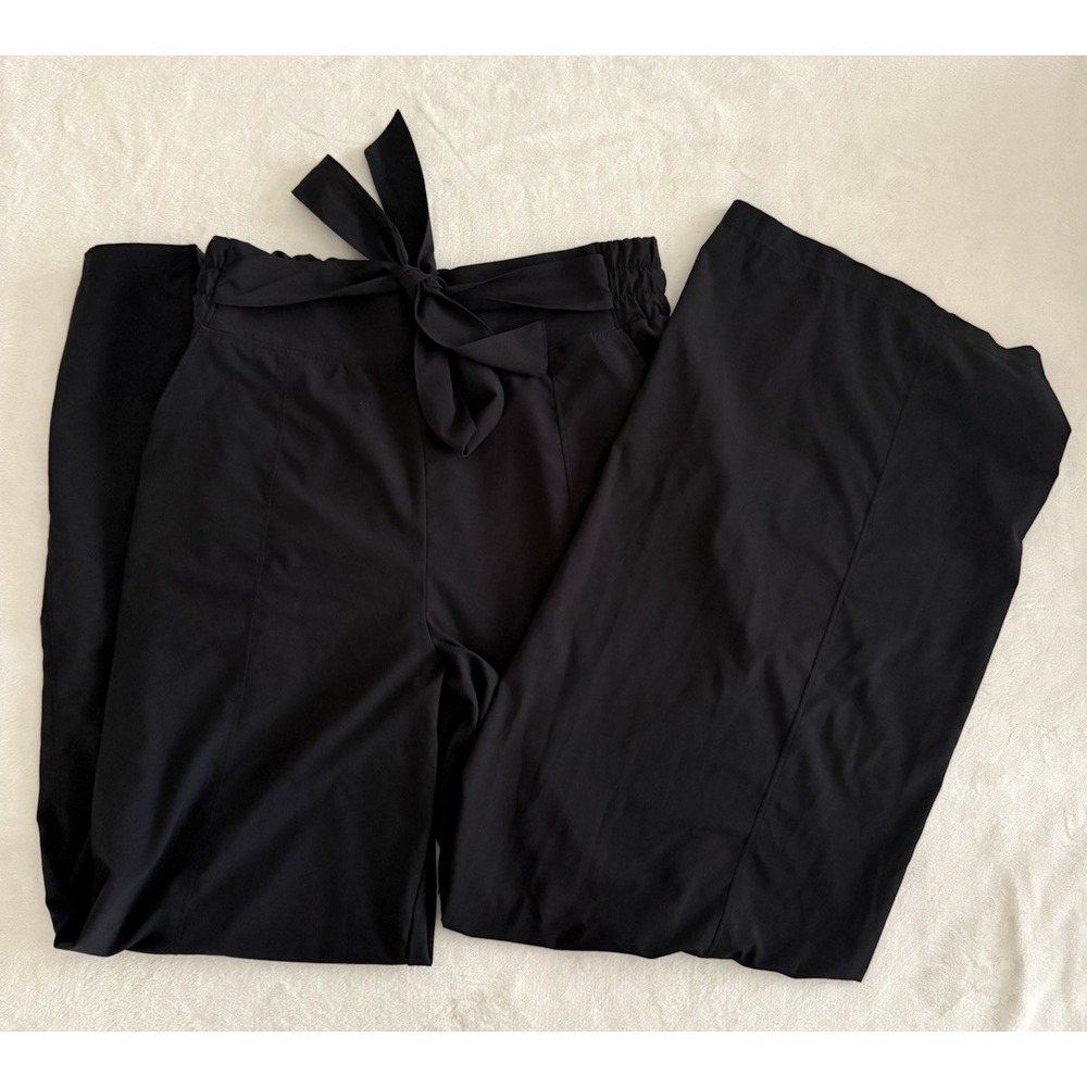 Zella Breeze Wide Leg Pants Womens M Black Elastic Waist Tie Front Travel